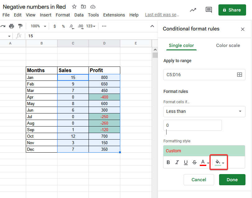 How to Show Negative Numbers in Red in Google Sheets 12