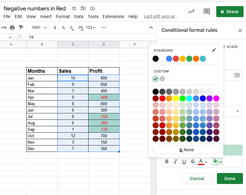 How to Show Negative Numbers in Red in Google Sheets 13