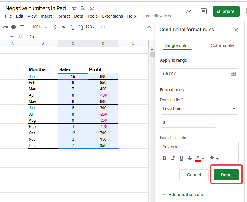 How to Show Negative Numbers in Red in Google Sheets 14
