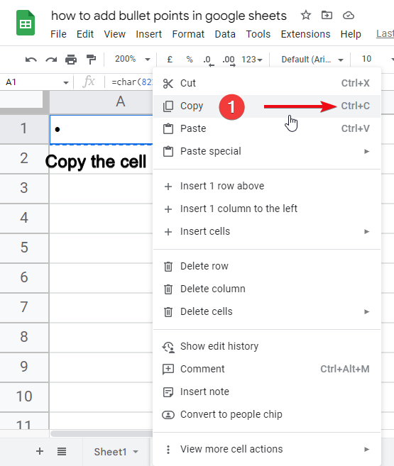 How to add bullet points in google sheets 11