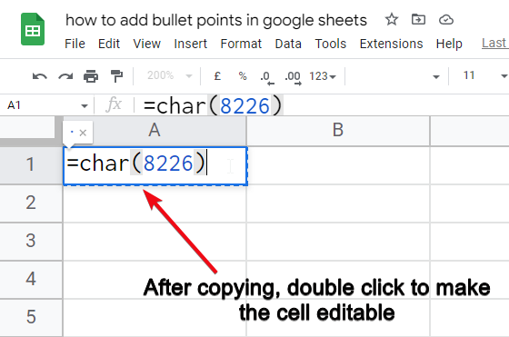 How to add bullet points in google sheets 12