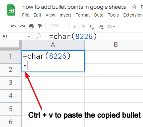 How to add bullet points in google sheets 14