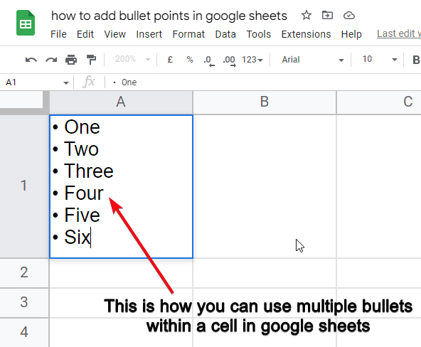 How to add bullet points in google sheets 17