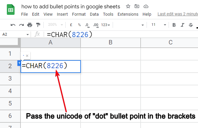 How to add bullet points in google sheets 7