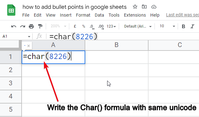 How to add bullet points in google sheets 9