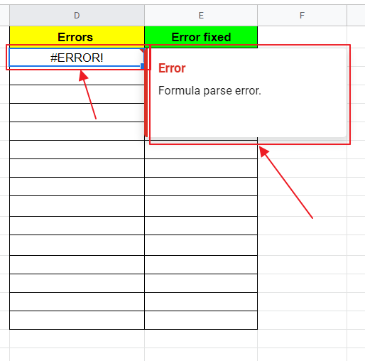 How to fix Formula Parse Error in Google Sheets 2