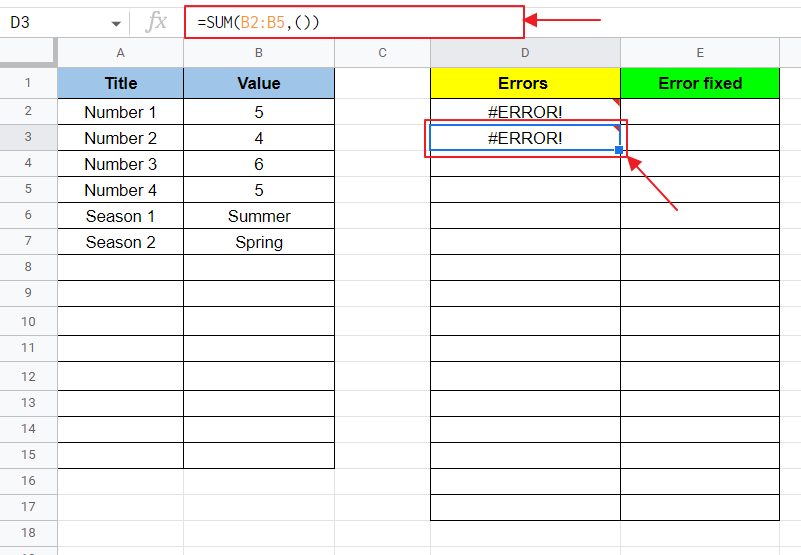 How to fix Formula Parse Error in Google Sheets 3