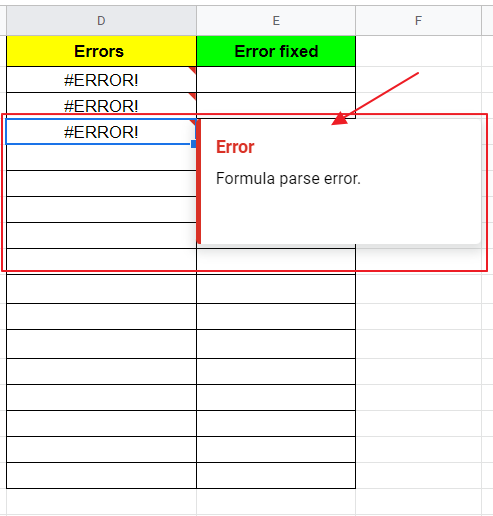 How to fix Formula Parse Error in Google Sheets 5