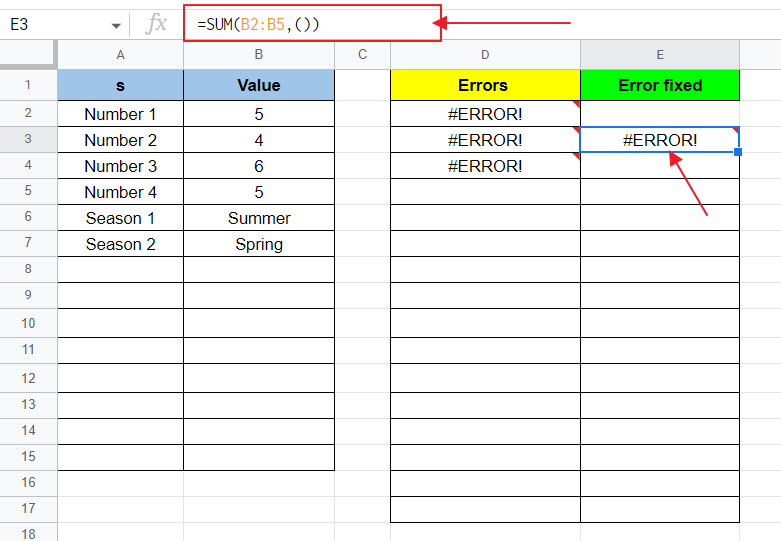 How to fix Formula Parse Error in Google Sheets 6