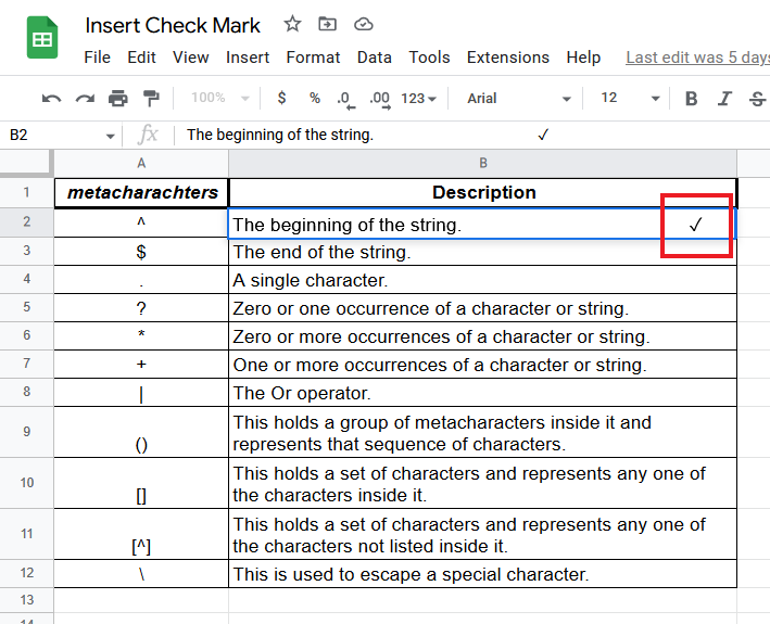 How to insert Check Mark Symbol In Google Sheets 6