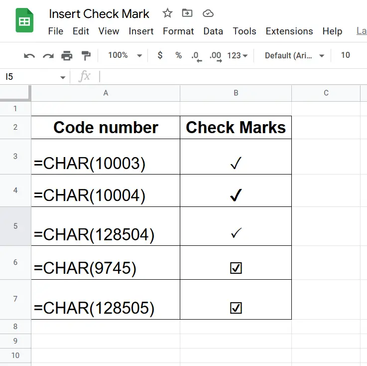 How to insert Check Mark Symbol In Google Sheets 7