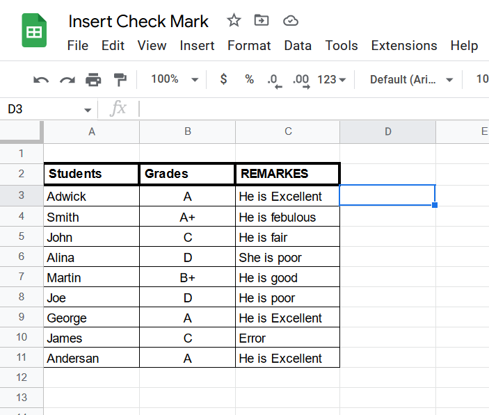 How to insert Check Mark Symbol In Google Sheets 12