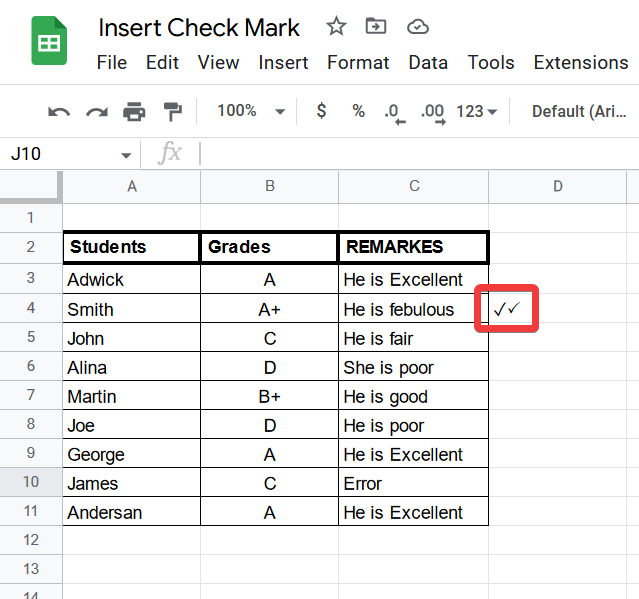 How to insert Check Mark Symbol In Google Sheets 14