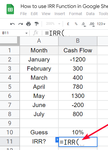 How to use IRR Function in Google Sheets 8