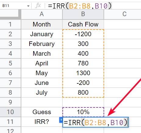 How to use IRR Function in Google Sheets 9