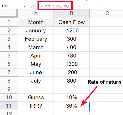 How to use IRR Function in Google Sheets 10