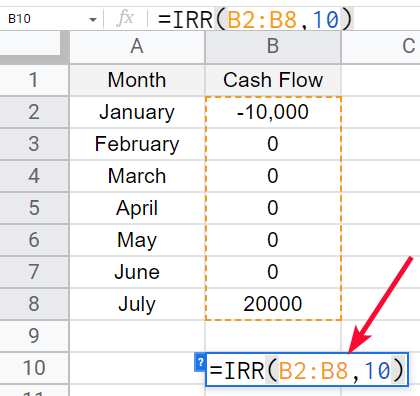 How to use IRR Function in Google Sheets 13