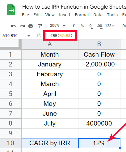 How to use IRR Function in Google Sheets 14