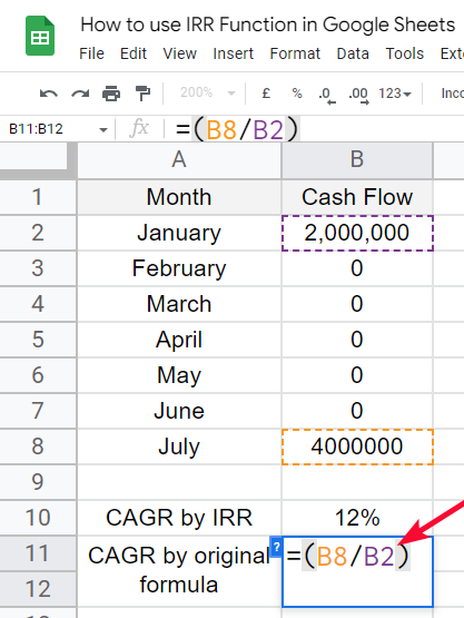 How to use IRR Function in Google Sheets 16
