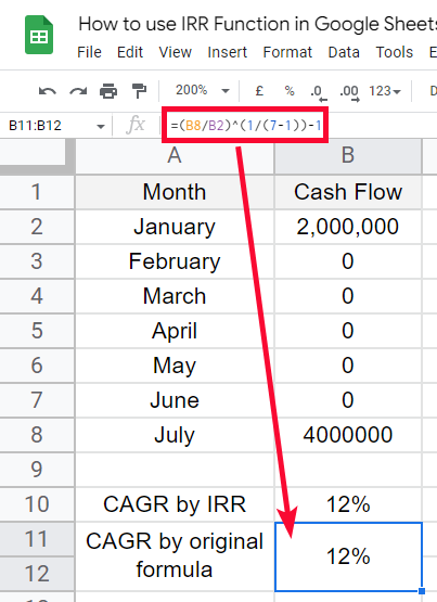 How to use IRR Function in Google Sheets 20