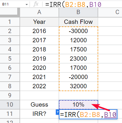 How to use IRR Function in Google Sheets 5
