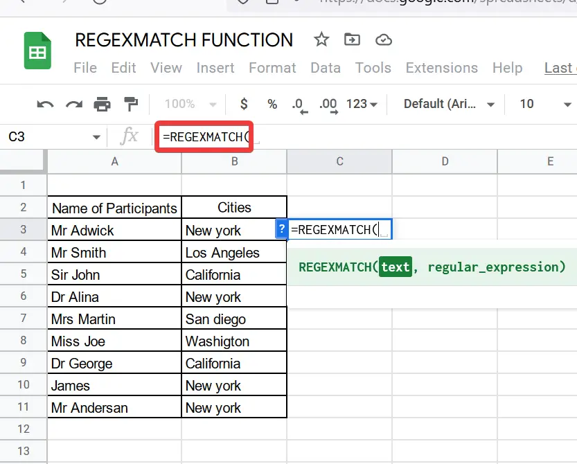 How to use REGEXMATCH Function in Google Sheets 3