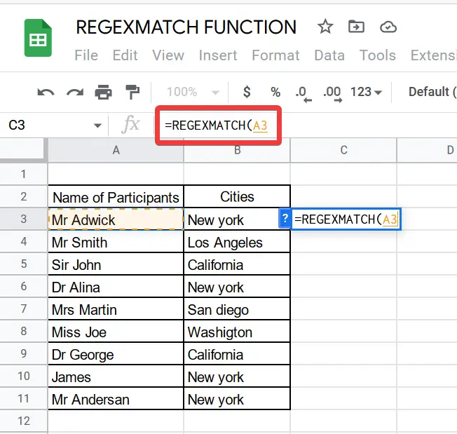 How to use REGEXMATCH Function in Google Sheets 4