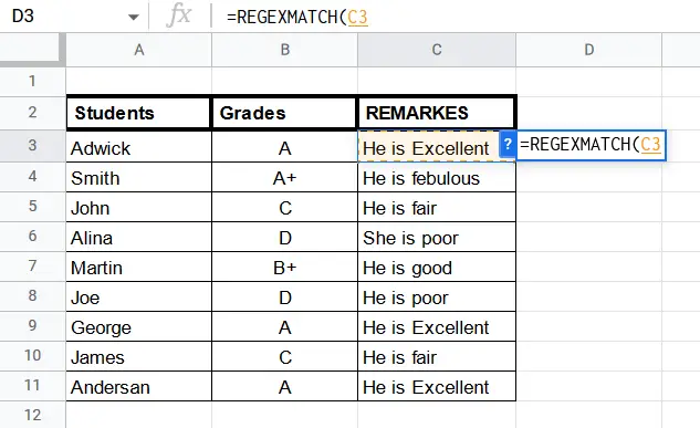 How to use REGEXMATCH Function in Google Sheets 10