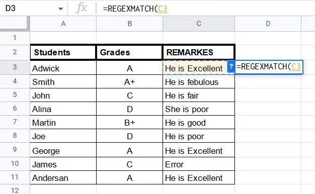 How to use REGEXMATCH Function in Google Sheets 15