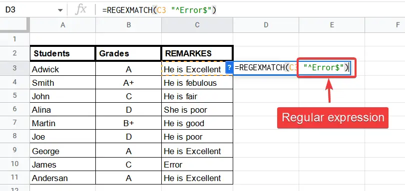 How to use REGEXMATCH Function in Google Sheets 16