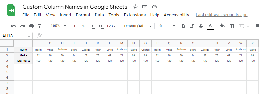 custom Column Names in Google Sheets 19