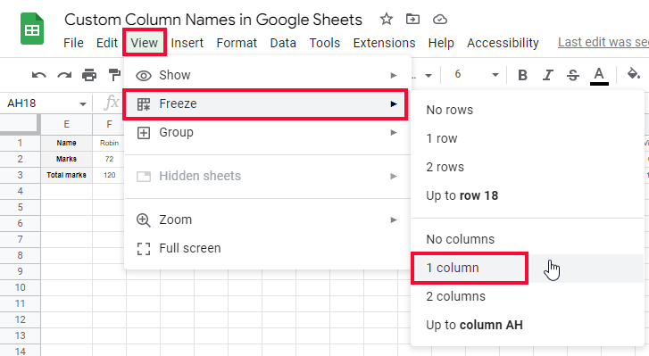 custom Column Names in Google Sheets 20
