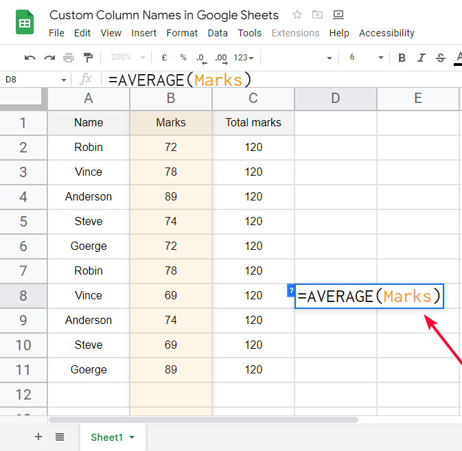 custom Column Names in Google Sheets 9