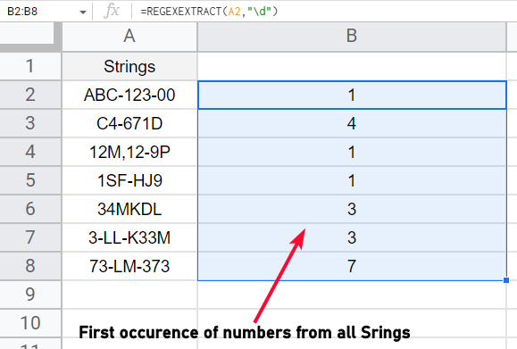 how to Extract Numbers from Strings in Google Sheets 6