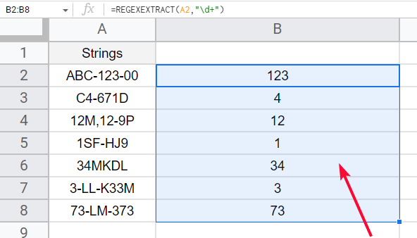 how to Extract Numbers from Strings in Google Sheets 9