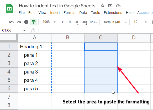how to Indent text in Google Sheets 10