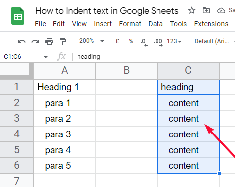 how to Indent text in Google Sheets 11