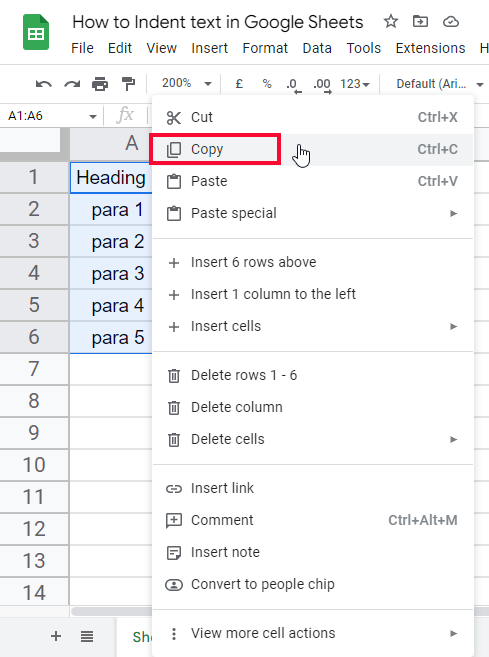 how to Indent text in Google Sheets 13
