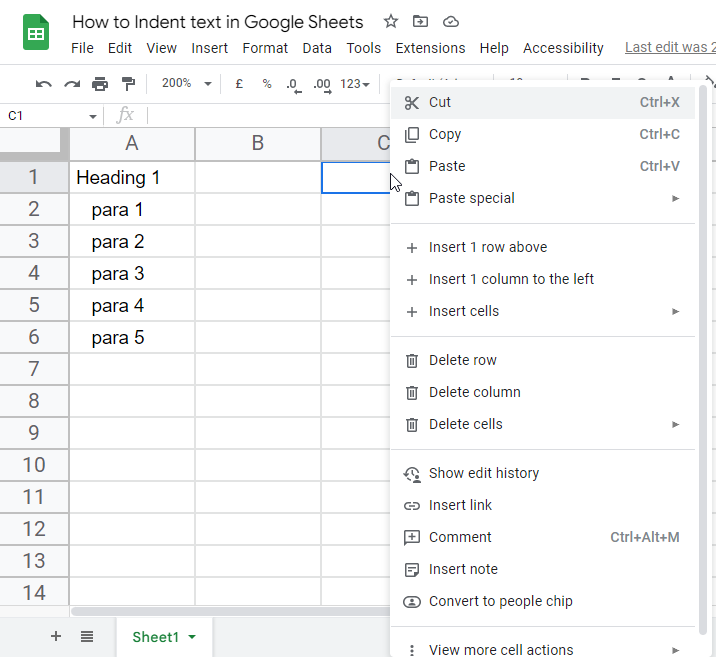 how to Indent text in Google Sheets 14