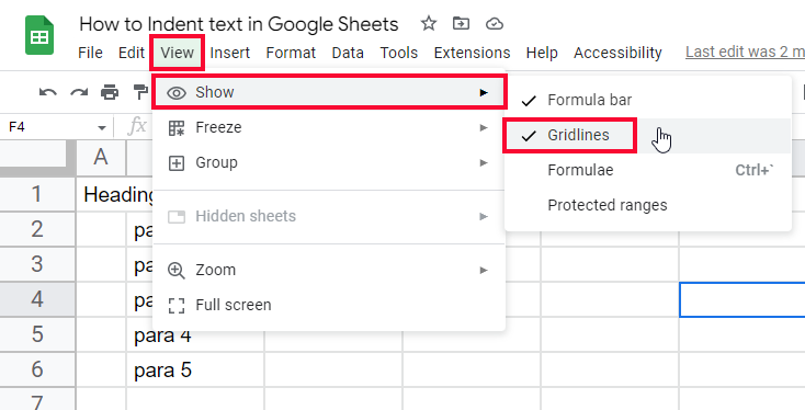 how to Indent text in Google Sheets 25