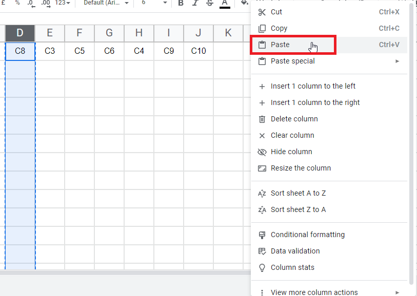 how to Move Rows and Columns in Google Sheets 16