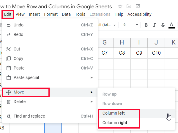 how to Move Rows and Columns in Google Sheets 25