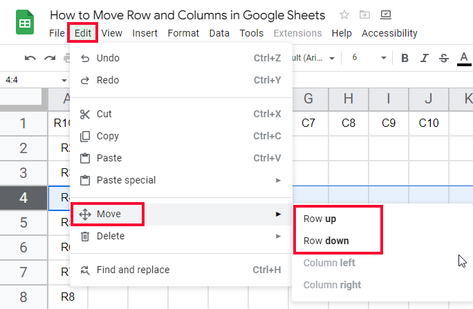 how to Move Rows and Columns in Google Sheets 29