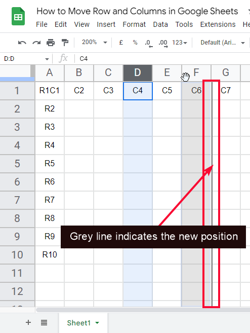 how to Move Rows and Columns in Google Sheets 4