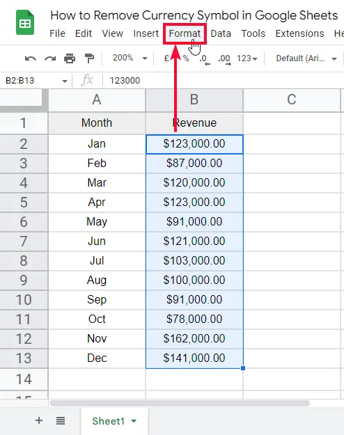 how to Remove Currency Symbol in Google Sheets 3