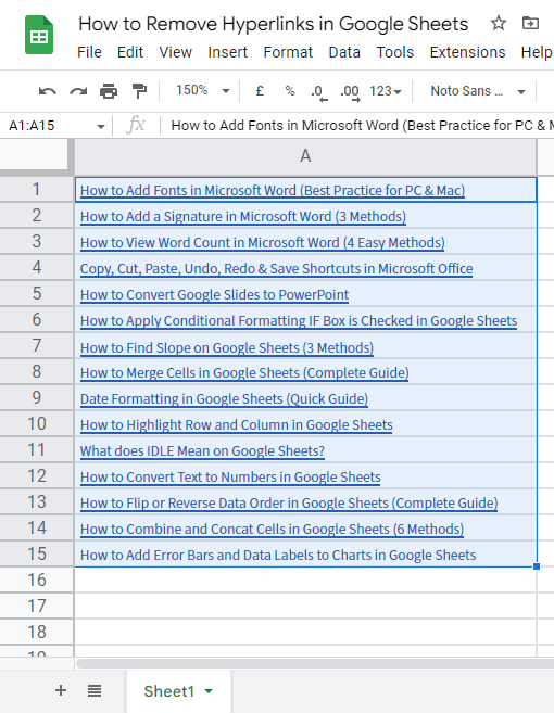 how to Remove Hyperlinks in Google Sheets 8