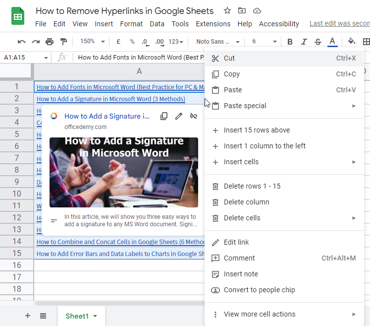 how to Remove Hyperlinks in Google Sheets 9