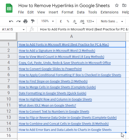 how to Remove Hyperlinks in Google Sheets 12