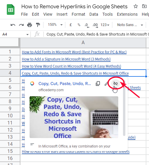 how to Remove Hyperlinks in Google Sheets 3