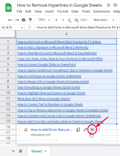 how to Remove Hyperlinks in Google Sheets 6